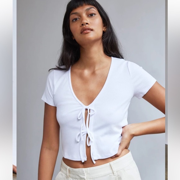 WILFRED PINK Only Tie-Front T-Shirt, size XS - Picture 6 of 7